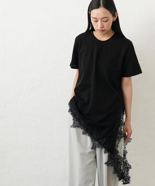 mili an deni(ミリアンデニ)の「裾レーススリットTシャツ(Tシャツ/カットソー・レディース・ブラック/オフホワイト・M)」の9枚目の写真