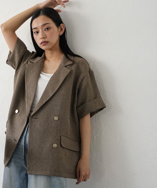 mili an deni(ミリアンデニ)の「半袖サマーツィードジャケット(テーラードジャケット・レディース・グレー/ブラウン/ブラック・M)」の20枚目の写真