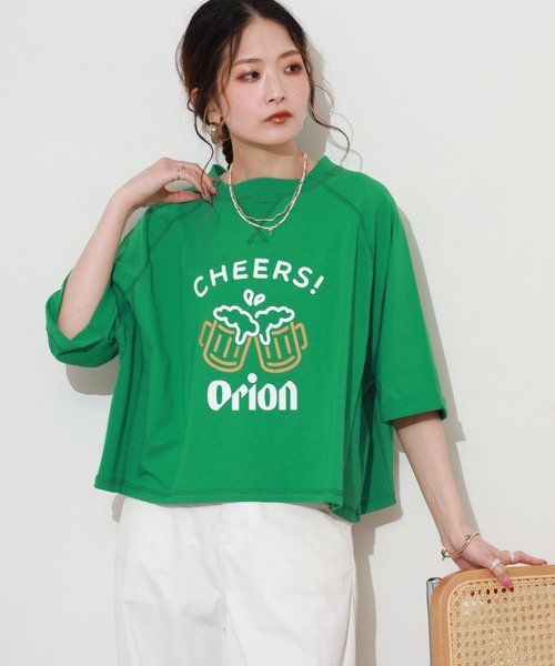 FUNALIVE（ファンアライブ）の「オリオンビールショート丈プルオーバー 半端袖（Tシャツ/カットソー・レディース・アイボリー/レッド/グリーン・M～Ｌ）」の3枚目の写真