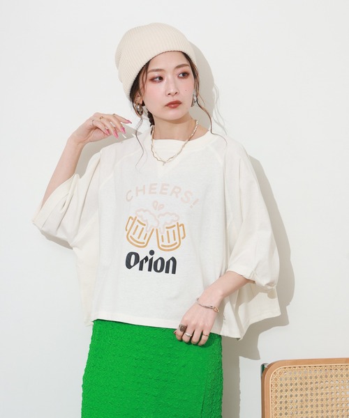 FUNALIVE（ファンアライブ）の「オリオンビールショート丈プルオーバー 半端袖（Tシャツ/カットソー・レディース・アイボリー/レッド/グリーン・M～Ｌ）」の6枚目の写真