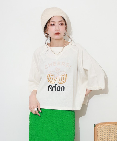 FUNALIVE（ファンアライブ）の「オリオンビールショート丈プルオーバー 半端袖（Tシャツ/カットソー・レディース・アイボリー/レッド/グリーン・M～Ｌ）」の7枚目の写真
