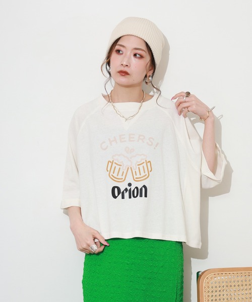 FUNALIVE（ファンアライブ）の「オリオンビールショート丈プルオーバー 半端袖（Tシャツ/カットソー・レディース・アイボリー/レッド/グリーン・M～Ｌ）」の8枚目の写真