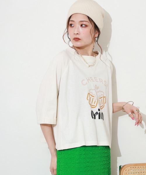 FUNALIVE（ファンアライブ）の「オリオンビールショート丈プルオーバー 半端袖（Tシャツ/カットソー・レディース・アイボリー/レッド/グリーン・M～Ｌ）」の5枚目の写真
