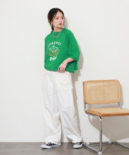 FUNALIVE（ファンアライブ）の「オリオンビールショート丈プルオーバー 半端袖（Tシャツ/カットソー・レディース・アイボリー/レッド/グリーン・M～Ｌ）」の4枚目の写真