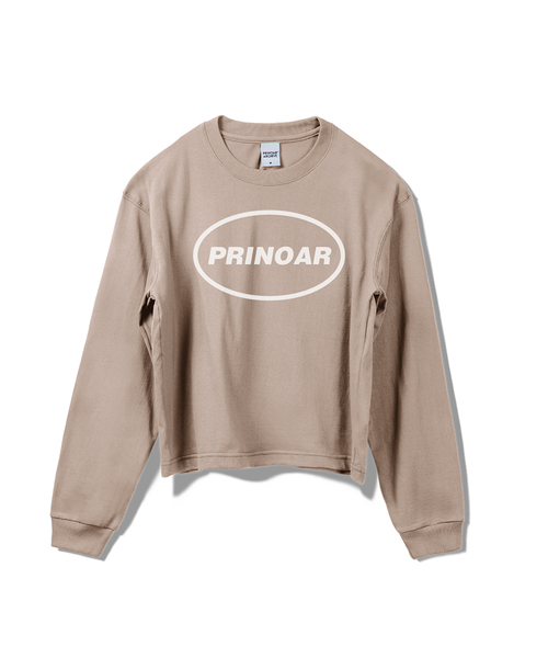PRINOAR(プリノア)の「サークルロゴセミクロップ長袖Tシャツ - ジンジャーベージュ(Tシャツ/カットソー・レディース・ベージュ・SMALL/MEDIUM/LARGE)」の1枚目の写真