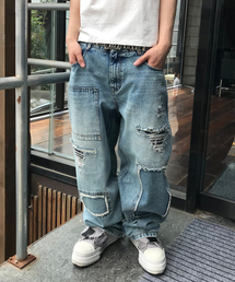 KICHUL（キチョル）の「Square Patch Cut Wide Denim Pants (Mid Blue)（デニムパンツ）」