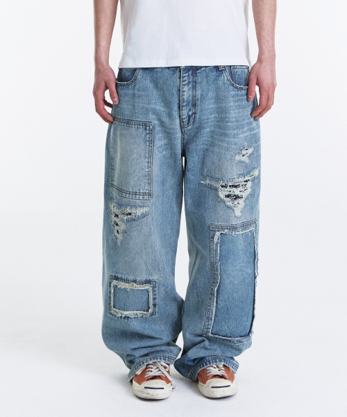 KICHUL(キチョル)の「Square Patch Cut Wide Denim Pants (Mid Blue)(デニムパンツ・レディース・その他・LARGE/SMALL/MEDIUM)」の5枚目の写真