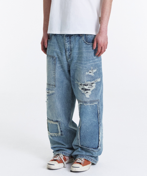 KICHUL(キチョル)の「Square Patch Cut Wide Denim Pants (Mid Blue)(デニムパンツ・レディース・その他・LARGE/SMALL/MEDIUM)」の6枚目の写真