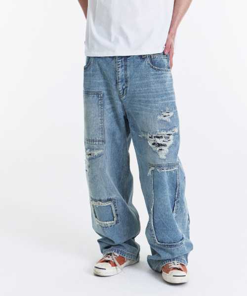 KICHUL(キチョル)の「Square Patch Cut Wide Denim Pants (Mid Blue)(デニムパンツ・レディース・その他・LARGE/SMALL/MEDIUM)」の8枚目の写真