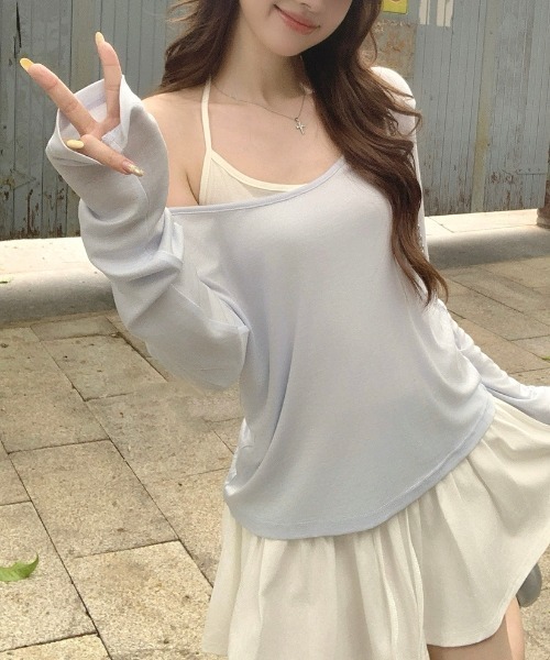 AMAJI(アマジ)の「カーディガン+キャミソールトップス セット(Tシャツ/カットソー・レディース・ライトブルー・SMALL/MEDIUM/LARGE/X-LARGE)」の2枚目の写真