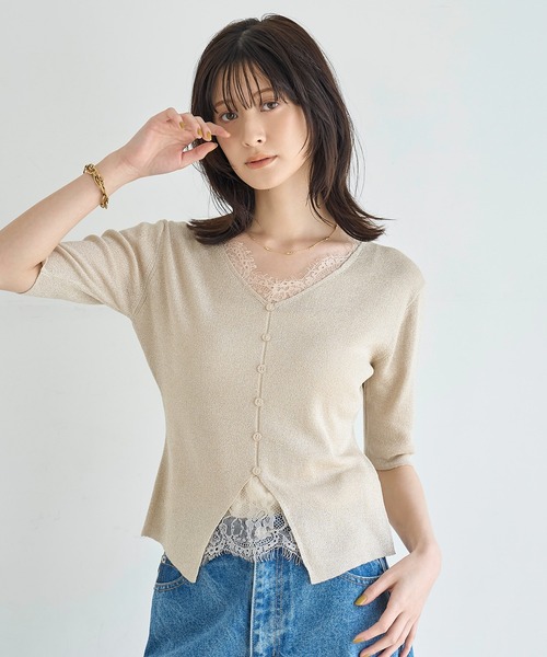 meilmada（メイルマダ）の「レースドッキングラメニット（ニット/セーター・レディース・ネイビー/ベージュ・FREE）」の21枚目の写真