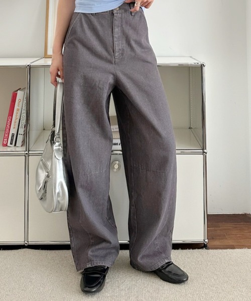 umune(ウムネ)の「デニムパンツ カーブジーンズ ワイドパンツ ハイウエスト ボトムス ロング丈 ジーパン ゆったり 体型カバー 大人カジュアル 秋 冬(デニムパンツ・レディース・グレー/インディゴブルー/レンガ・M/L)」の2枚目の写真