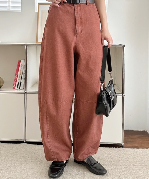 umune(ウムネ)の「デニムパンツ カーブジーンズ ワイドパンツ ハイウエスト ボトムス ロング丈 ジーパン ゆったり 体型カバー 大人カジュアル 秋 冬(デニムパンツ・レディース・グレー/インディゴブルー/レンガ・M/L)」の4枚目の写真