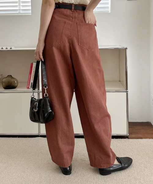 umune(ウムネ)の「デニムパンツ カーブジーンズ ワイドパンツ ハイウエスト ボトムス ロング丈 ジーパン ゆったり 体型カバー 大人カジュアル 秋 冬(デニムパンツ・レディース・グレー/インディゴブルー/レンガ・M/L)」の5枚目の写真