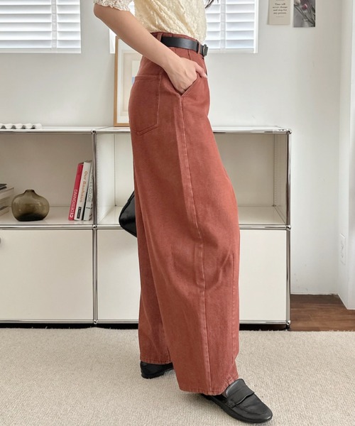 umune(ウムネ)の「デニムパンツ カーブジーンズ ワイドパンツ ハイウエスト ボトムス ロング丈 ジーパン ゆったり 体型カバー 大人カジュアル 秋 冬(デニムパンツ・レディース・グレー/インディゴブルー/レンガ・M/L)」の6枚目の写真