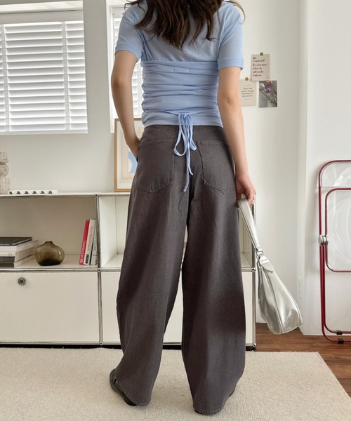 umune(ウムネ)の「デニムパンツ カーブジーンズ ワイドパンツ ハイウエスト ボトムス ロング丈 ジーパン ゆったり 体型カバー 大人カジュアル 秋 冬(デニムパンツ・レディース・グレー/インディゴブルー/レンガ・M/L)」の9枚目の写真