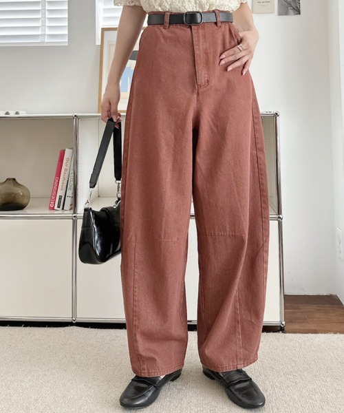 umune(ウムネ)の「デニムパンツ カーブジーンズ ワイドパンツ ハイウエスト ボトムス ロング丈 ジーパン ゆったり 体型カバー 大人カジュアル 秋 冬(デニムパンツ・レディース・グレー/インディゴブルー/レンガ・M/L)」の10枚目の写真