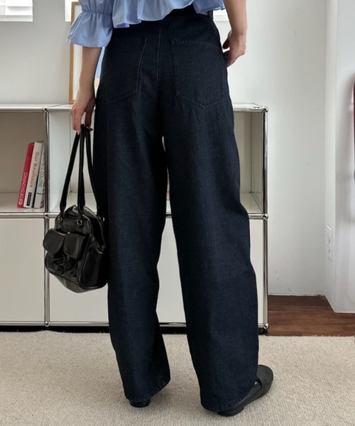 umune(ウムネ)の「デニムパンツ カーブジーンズ ワイドパンツ ハイウエスト ボトムス ロング丈 ジーパン ゆったり 体型カバー 大人カジュアル 秋 冬(デニムパンツ・レディース・グレー/インディゴブルー/レンガ・M/L)」の11枚目の写真