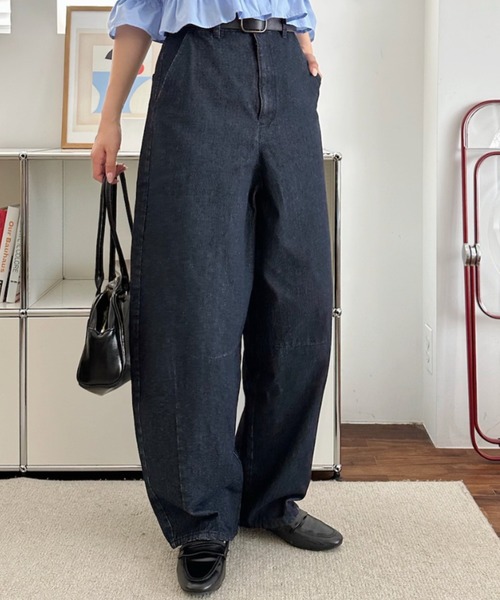 umune(ウムネ)の「デニムパンツ カーブジーンズ ワイドパンツ ハイウエスト ボトムス ロング丈 ジーパン ゆったり 体型カバー 大人カジュアル 秋 冬(デニムパンツ・レディース・グレー/インディゴブルー/レンガ・M/L)」の12枚目の写真