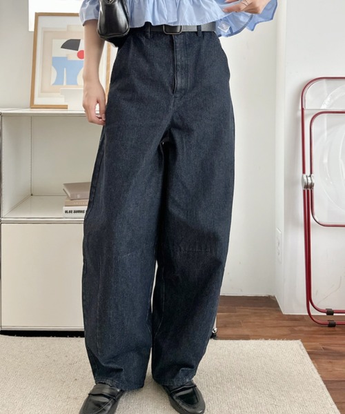 umune(ウムネ)の「デニムパンツ カーブジーンズ ワイドパンツ ハイウエスト ボトムス ロング丈 ジーパン ゆったり 体型カバー 大人カジュアル 秋 冬(デニムパンツ・レディース・グレー/インディゴブルー/レンガ・M/L)」の13枚目の写真