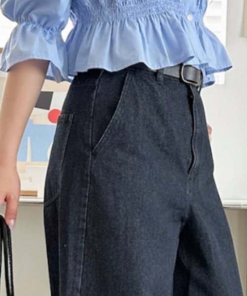 umune(ウムネ)の「デニムパンツ カーブジーンズ ワイドパンツ ハイウエスト ボトムス ロング丈 ジーパン ゆったり 体型カバー 大人カジュアル 秋 冬(デニムパンツ・レディース・グレー/インディゴブルー/レンガ・M/L)」の14枚目の写真