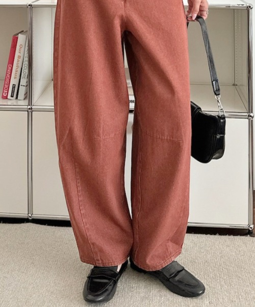 umune(ウムネ)の「デニムパンツ カーブジーンズ ワイドパンツ ハイウエスト ボトムス ロング丈 ジーパン ゆったり 体型カバー 大人カジュアル 秋 冬(デニムパンツ・レディース・グレー/インディゴブルー/レンガ・M/L)」の15枚目の写真