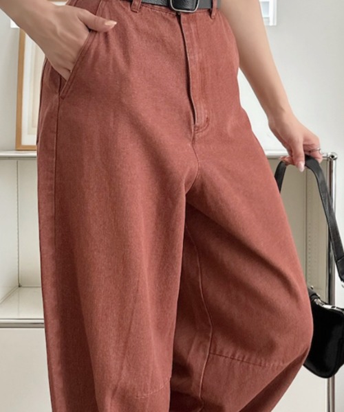 umune(ウムネ)の「デニムパンツ カーブジーンズ ワイドパンツ ハイウエスト ボトムス ロング丈 ジーパン ゆったり 体型カバー 大人カジュアル 秋 冬(デニムパンツ・レディース・グレー/インディゴブルー/レンガ・M/L)」の19枚目の写真