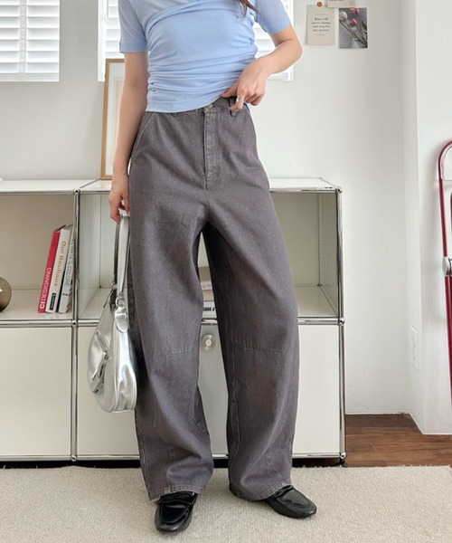 umune(ウムネ)の「デニムパンツ カーブジーンズ ワイドパンツ ハイウエスト ボトムス ロング丈 ジーパン ゆったり 体型カバー 大人カジュアル 秋 冬(デニムパンツ・レディース・グレー/インディゴブルー/レンガ・M/L)」の22枚目の写真