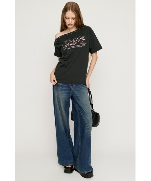 SLY(スライ)の「ONE SHOULDER PRINT TOPS ワンショルダープリントトップス 夏服(Tシャツ/カットソー・レディース・ダークブルー/ブラウン/杢グレー/ライトブラック・FREE)」の5枚目の写真