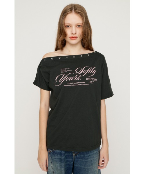 SLY(スライ)の「ONE SHOULDER PRINT TOPS ワンショルダープリントトップス 夏服(Tシャツ/カットソー・レディース・ダークブルー/ブラウン/杢グレー/ライトブラック・FREE)」の7枚目の写真