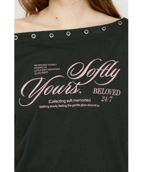 SLY(スライ)の「ONE SHOULDER PRINT TOPS ワンショルダープリントトップス 夏服(Tシャツ/カットソー・レディース・ダークブルー/ブラウン/杢グレー/ライトブラック・FREE)」の8枚目の写真