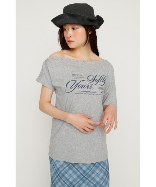 SLY(スライ)の「ONE SHOULDER PRINT TOPS ワンショルダープリントトップス 夏服(Tシャツ/カットソー・レディース・ダークブルー/ブラウン/杢グレー/ライトブラック・FREE)」の10枚目の写真