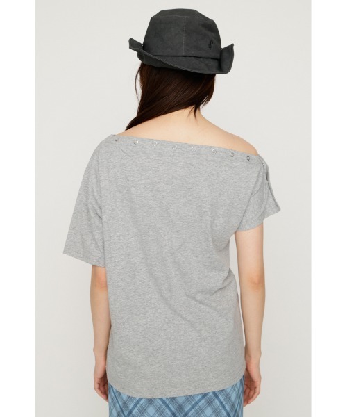 SLY(スライ)の「ONE SHOULDER PRINT TOPS ワンショルダープリントトップス 夏服(Tシャツ/カットソー・レディース・ダークブルー/ブラウン/杢グレー/ライトブラック・FREE)」の14枚目の写真