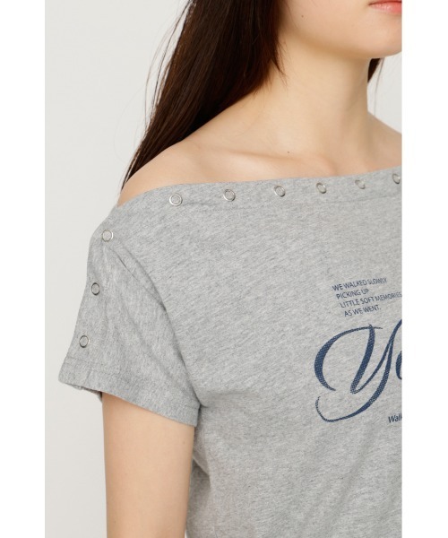 SLY(スライ)の「ONE SHOULDER PRINT TOPS ワンショルダープリントトップス 夏服(Tシャツ/カットソー・レディース・ダークブルー/ブラウン/杢グレー/ライトブラック・FREE)」の16枚目の写真