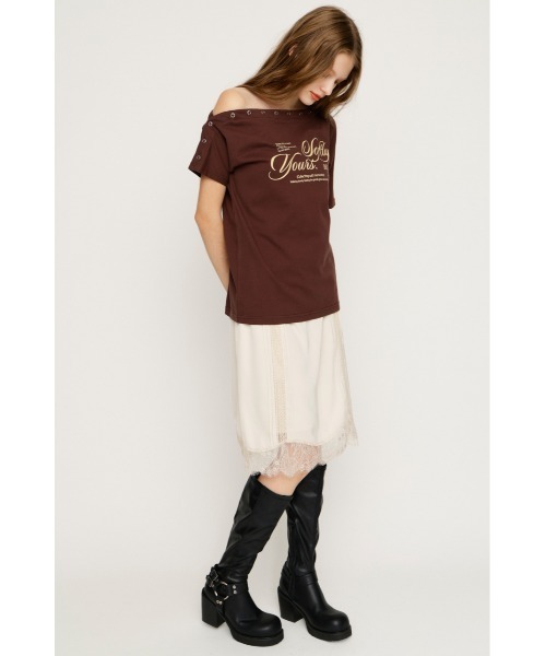 SLY(スライ)の「ONE SHOULDER PRINT TOPS ワンショルダープリントトップス 夏服(Tシャツ/カットソー・レディース・ダークブルー/ブラウン/杢グレー/ライトブラック・FREE)」の17枚目の写真