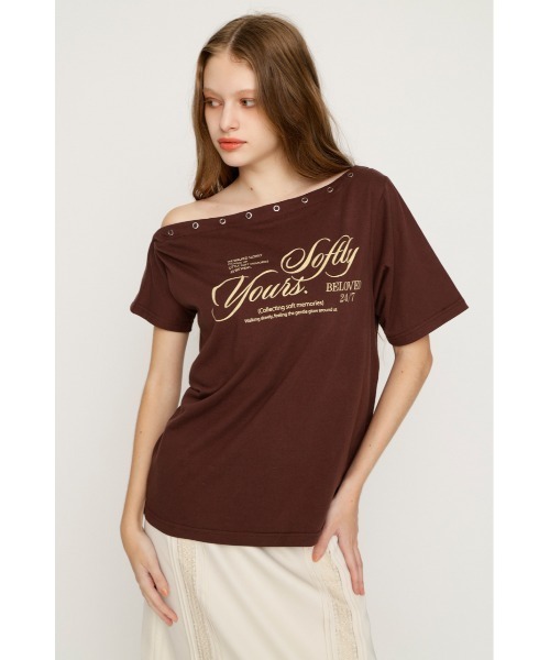 SLY(スライ)の「ONE SHOULDER PRINT TOPS ワンショルダープリントトップス 夏服(Tシャツ/カットソー・レディース・ダークブルー/ブラウン/杢グレー/ライトブラック・FREE)」の18枚目の写真