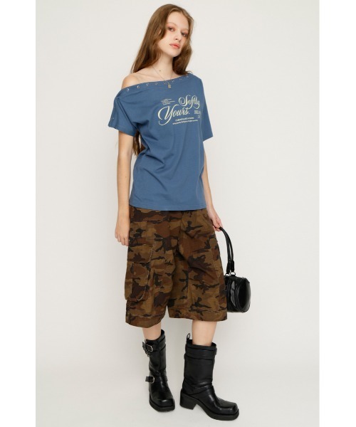 SLY(スライ)の「ONE SHOULDER PRINT TOPS ワンショルダープリントトップス 夏服(Tシャツ/カットソー・レディース・ダークブルー/ブラウン/杢グレー/ライトブラック・FREE)」の21枚目の写真