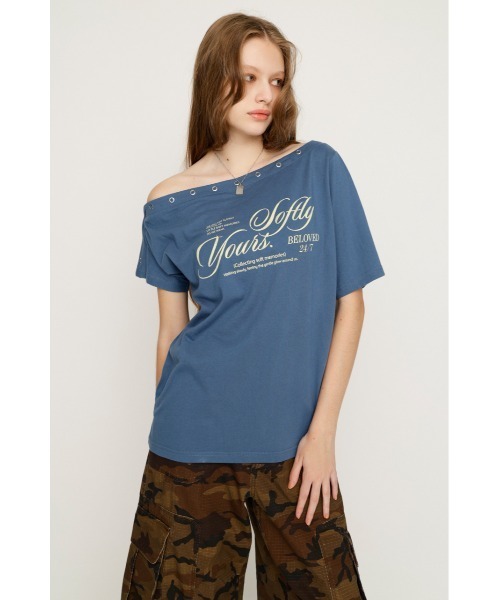 SLY(スライ)の「ONE SHOULDER PRINT TOPS ワンショルダープリントトップス 夏服(Tシャツ/カットソー・レディース・ダークブルー/ブラウン/杢グレー/ライトブラック・FREE)」の22枚目の写真