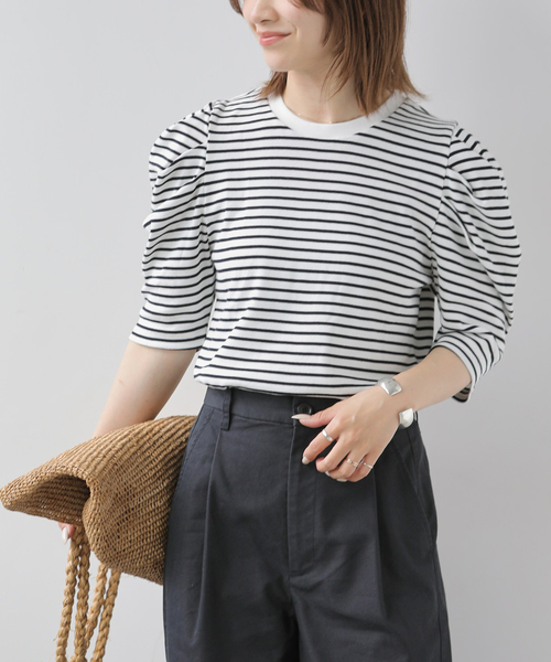 JOURNAL STANDARD relume（ジャーナルスタンダード　レリューム）の「《WEB限定追加4》スリーブコンシャスプルオーバー（Tシャツ/カットソー・レディース・ブラック/ホワイト/ホワイト系その他・FREE）」の3枚目の写真