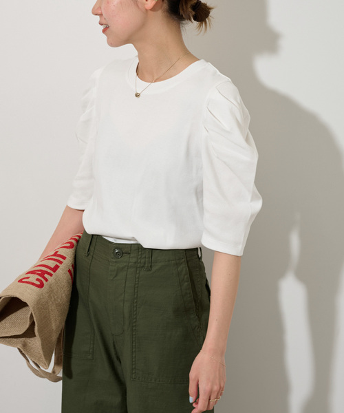 JOURNAL STANDARD relume（ジャーナルスタンダード　レリューム）の「《WEB限定追加4》スリーブコンシャスプルオーバー（Tシャツ/カットソー・レディース・ブラック/ホワイト/ホワイト系その他・FREE）」の2枚目の写真