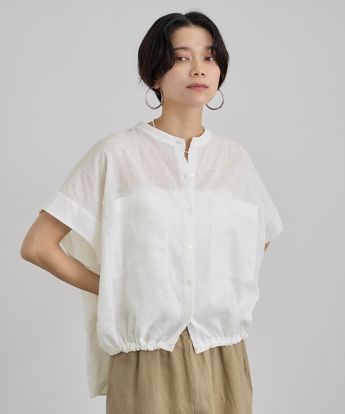 SALON adam et rope'(サロン アダム エ ロペ)の「【WEB限定】ドロストヘムフレンチスリーブシャツ(シャツ/ブラウス・レディース・ホワイト/ベージュ/サックスブルー・FREE)」の4枚目の写真