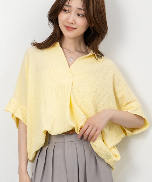 MAISONCOMFY (メゾンコンフィ)の「【スキッパーブラウス】ヒップまでしっかり隠れるオーバーサイズ(シャツ/ブラウス・レディース・ネイビー/ミント/ホワイト/ブラック/イエロー・FREE)」の5枚目の写真