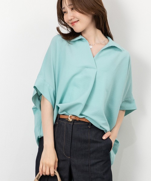 MAISONCOMFY (メゾンコンフィ)の「【スキッパーブラウス】ヒップまでしっかり隠れるオーバーサイズ(シャツ/ブラウス・レディース・ネイビー/ミント/ホワイト/ブラック/イエロー・FREE)」の4枚目の写真
