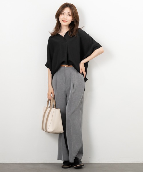 MAISONCOMFY (メゾンコンフィ)の「【スキッパーブラウス】ヒップまでしっかり隠れるオーバーサイズ(シャツ/ブラウス・レディース・ネイビー/ミント/ホワイト/ブラック/イエロー・FREE)」の7枚目の写真