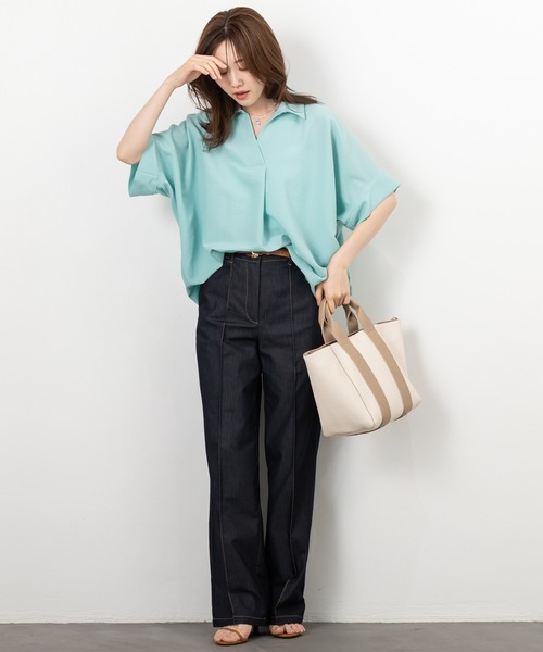 MAISONCOMFY (メゾンコンフィ)の「【スキッパーブラウス】ヒップまでしっかり隠れるオーバーサイズ(シャツ/ブラウス・レディース・ネイビー/ミント/ホワイト/ブラック/イエロー・FREE)」の8枚目の写真