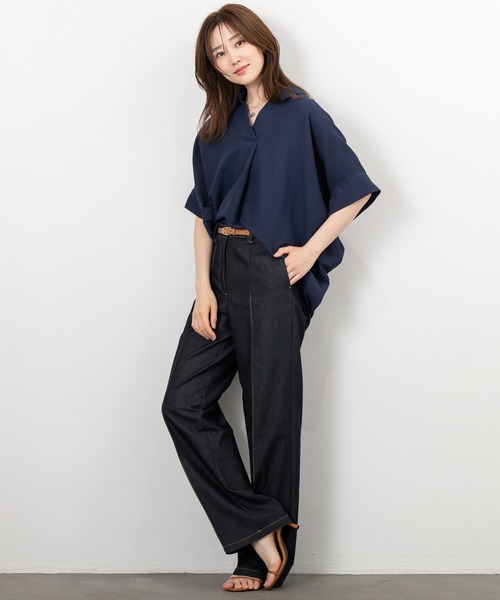 MAISONCOMFY (メゾンコンフィ)の「【スキッパーブラウス】ヒップまでしっかり隠れるオーバーサイズ(シャツ/ブラウス・レディース・ネイビー/ミント/ホワイト/ブラック/イエロー・FREE)」の9枚目の写真