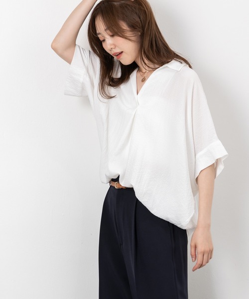 MAISONCOMFY (メゾンコンフィ)の「【スキッパーブラウス】ヒップまでしっかり隠れるオーバーサイズ(シャツ/ブラウス・レディース・ネイビー/ミント/ホワイト/ブラック/イエロー・FREE)」の11枚目の写真