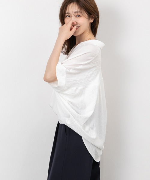 MAISONCOMFY (メゾンコンフィ)の「【スキッパーブラウス】ヒップまでしっかり隠れるオーバーサイズ(シャツ/ブラウス・レディース・ネイビー/ミント/ホワイト/ブラック/イエロー・FREE)」の12枚目の写真