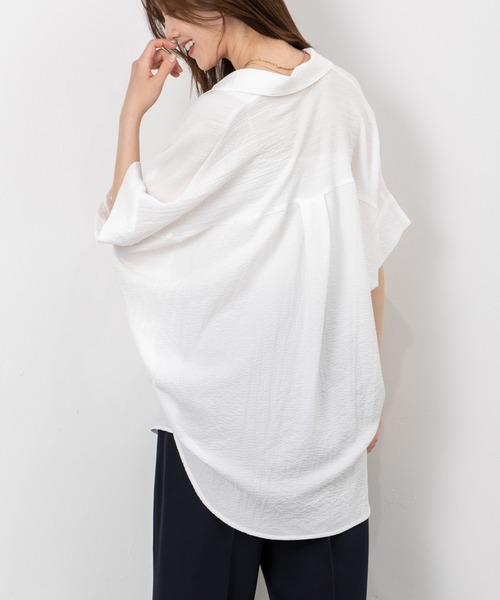 MAISONCOMFY (メゾンコンフィ)の「【スキッパーブラウス】ヒップまでしっかり隠れるオーバーサイズ(シャツ/ブラウス・レディース・ネイビー/ミント/ホワイト/ブラック/イエロー・FREE)」の13枚目の写真