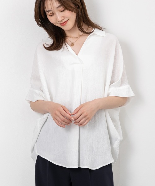 MAISONCOMFY (メゾンコンフィ)の「【スキッパーブラウス】ヒップまでしっかり隠れるオーバーサイズ(シャツ/ブラウス・レディース・ネイビー/ミント/ホワイト/ブラック/イエロー・FREE)」の17枚目の写真